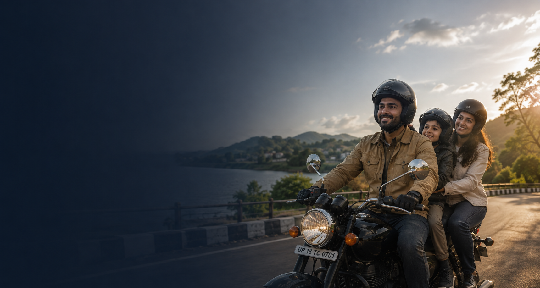 Three friends enjoying a motorcycle ride